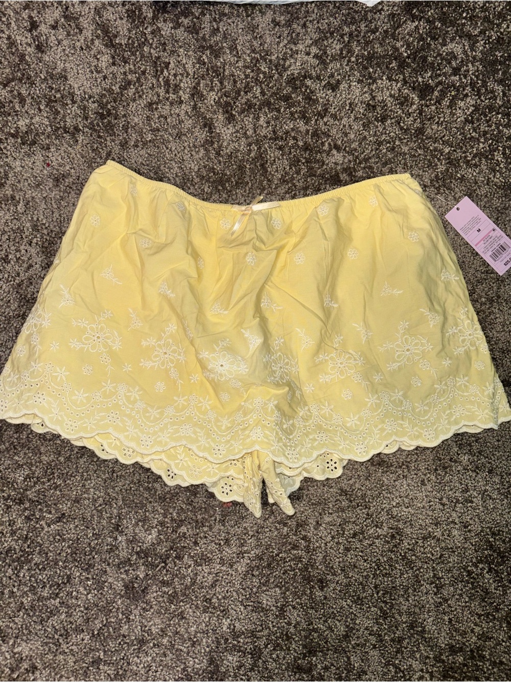 Yellow Eyelet Lace Shorts